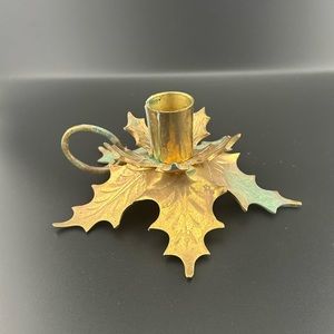 Vintage Solid Brass Leaf Candle Holder